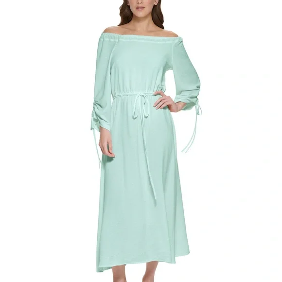 calvin klein off the shoulder maxi dress Calvin Klein Womens Blouson Long Maxi Dress White 12